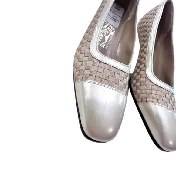 🎉SALE🎉 Salvatore Ferragamo Beige Fabric Weave Heels 6 AAAA GLAM Luxury NIB - Picture 3 of 16